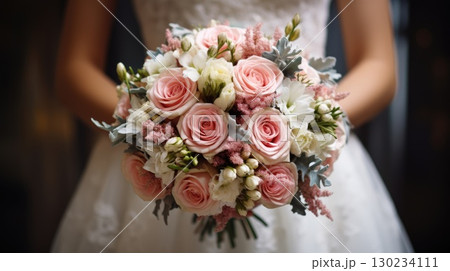 woman holding a wedding bouquet flowers, ai woman holding a wedding bouquet flowers, ai 130234111