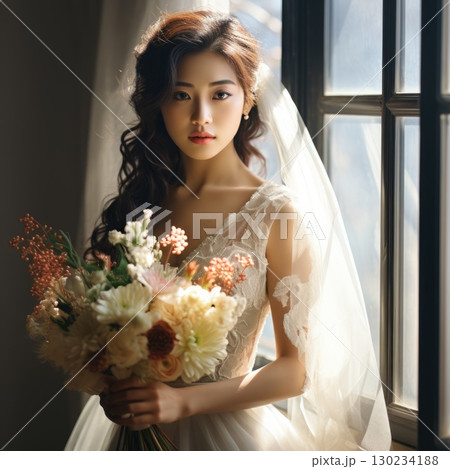 asian female, bridal studio photography with flower bouquet, ai asian female, bridal studio photography with flower bouquet, ai 130234188