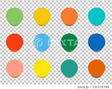 シンプルでカラフルな丸アイコン集。ビジネス、教育現場で使用可能なデザイン 130234344