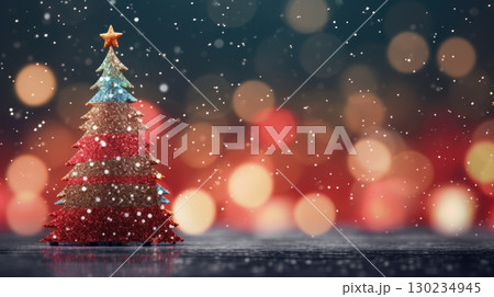 christmas tree xmas holiday decoration with glitter bokeh background, ai 130234945