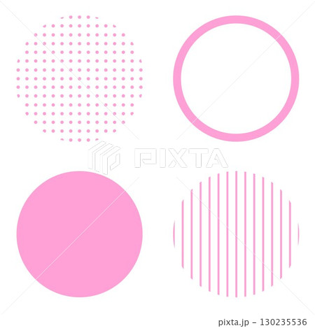 丸い円の幾何学的な図形イラスト素材　ピンク色青　シンプルなドット柄とストライプ縞　ベクターpng透明 130235536