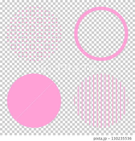 丸い円の幾何学的な図形イラスト素材　ピンク色青　シンプルなドット柄とストライプ縞　ベクターpng透明 130235536