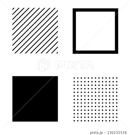 白黒色の四角形の幾何学的な図形イラスト素材　シンプルなドット柄とストライプ縞　ベクターpng透明 130235538