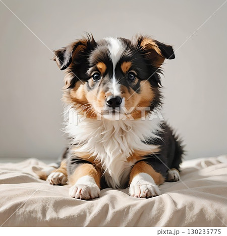 シェルティの子犬が寝そべる可愛いイラスト 130235775