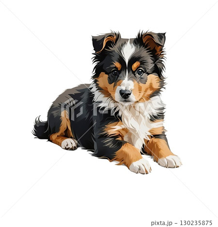 伏せているシェルティの子犬 130235875