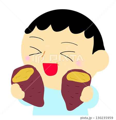 ホクホクの焼き芋を食べる子ども 130235959