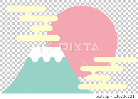 日本現代插畫,描繪了一年中的第一個日出和富士山 日本現代插畫,描繪了一年中的第一個日出和富士山 130236121