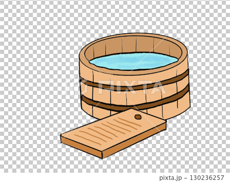 A scene with a bucket filled with water and a washboard 130236257