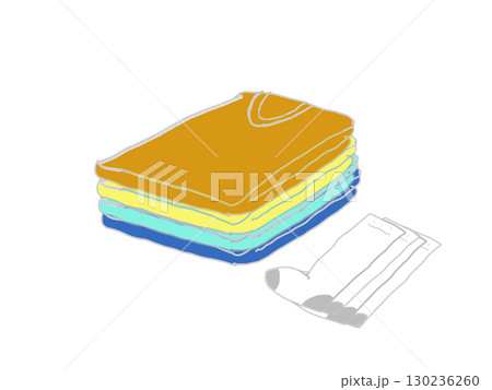 カラフルな畳んだ衣類と靴下のイラスト カラフルな畳んだ衣類と靴下のイラスト 130236260
