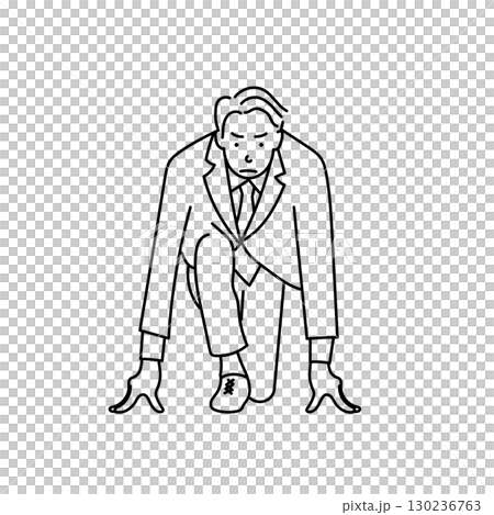 イラスト素材: 真剣なビジネスマンを描いた黒線のスタートポーズ線画ベクター イラスト素材: 真剣なビジネスマンを描いた黒線のスタートポーズ線画ベクター 130236763