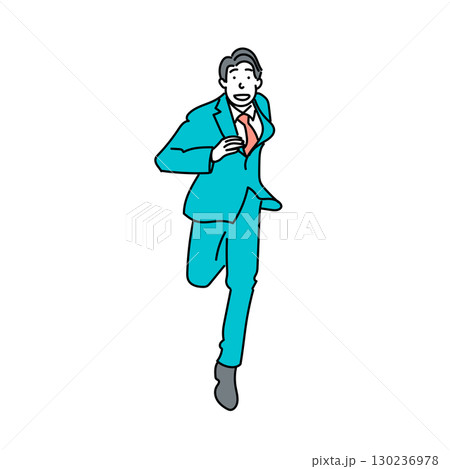 イラスト素材: 笑顔で走るスーツ姿のビジネスマンのベクターイラスト 130236978