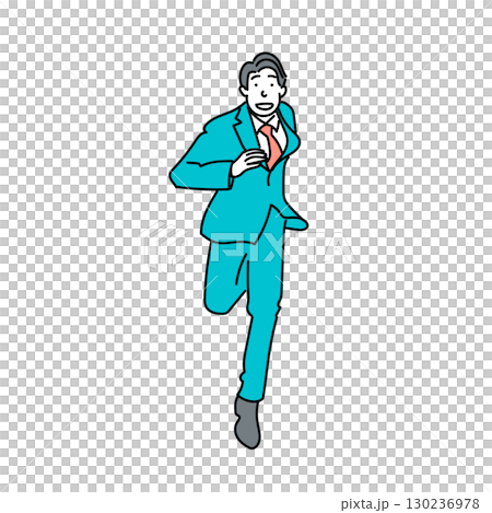 イラスト素材: 笑顔で走るスーツ姿のビジネスマンのベクターイラスト 130236978