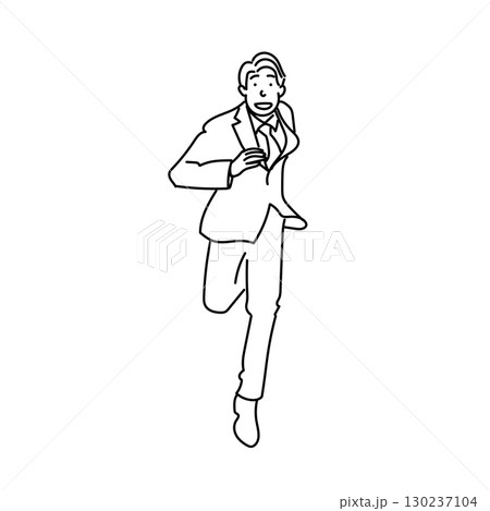イラスト素材: 黒線で描いた笑顔で走るビジネスマンの線画ベクター イラスト素材: 黒線で描いた笑顔で走るビジネスマンの線画ベクター 130237104