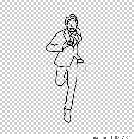 イラスト素材: 黒線で描いた笑顔で走るビジネスマンの線画ベクター イラスト素材: 黒線で描いた笑顔で走るビジネスマンの線画ベクター 130237104