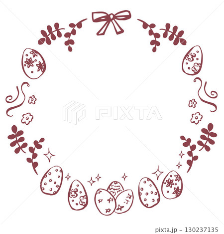 Cute frame, wreath with Easter eggs in cherry color Cute frame, wreath with Easter eggs in cherry color 130237135