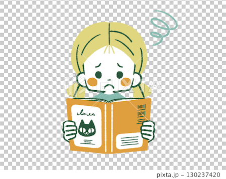 A girl reading a book with a troubled expression - 4 colors A girl reading a book with a troubled expression - 4 colors 130237420