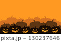 Silhouette characters layer of dark Halloween pumpkins on copy space orange background for your text, Vector illustration 130237646