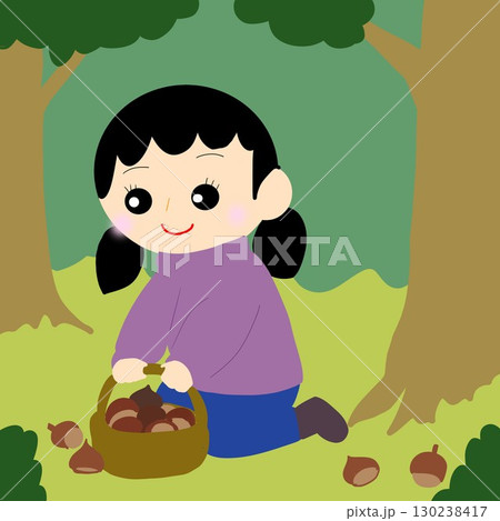 栗拾いをする女の子 130238417