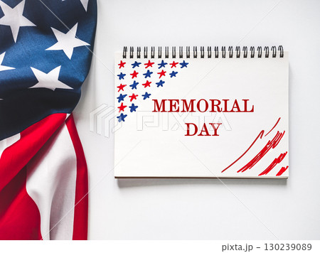 Memorial Day. American Flag and congratulatory inscription Memorial Day. American Flag and congratulatory inscription 130239089
