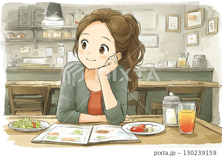 美優シリーズ：レストランで何を食べようか悩んでいる女性レストランで何を食べようか悩んでいる女性 130239159