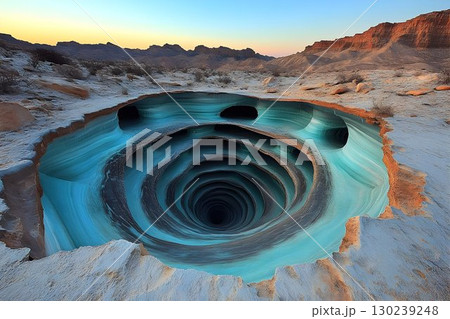Turquoise Abyss: A Geological Wonder in a Desert Landscape at Su 130239248