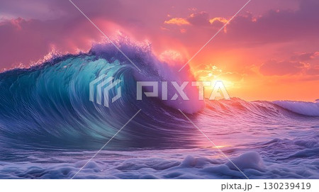 Vibrant Sunrise Wave at Ocean's Edge 130239419