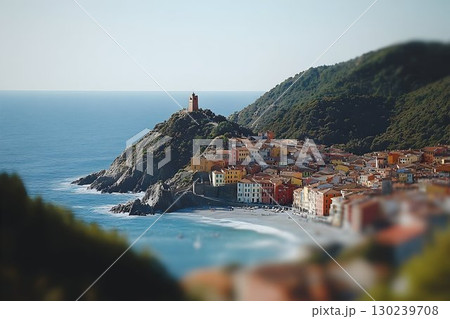 Picturesque Coastal Village of Tellaro, Italy, with Tower Overlo 130239708