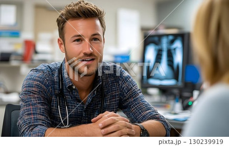 Focused Doctor Discussing X-Ray Results with Patient 130239919