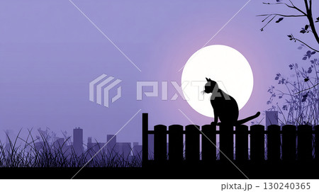 満月と猫のシルエットイラスト 満月と猫のシルエットイラスト 130240365