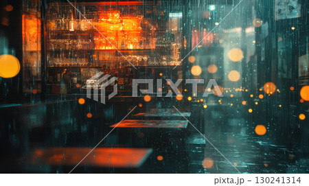 Rainy night with orange light subtle layering abstract light fragmentsdesaturated palette 130241314