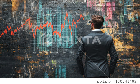 Successful entrepreneur analyzing business growth metrics on graph 130241405