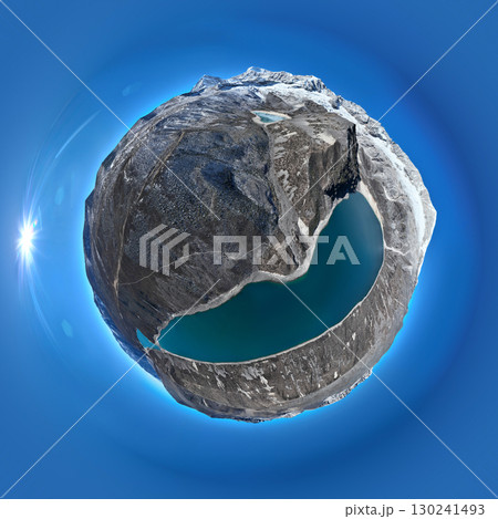 Aerial view of beautiful snow capped mountain and lake landscape in Tibet, China Aerial view of beautiful snow capped mountain and lake landscape in Tibet, China 130241493