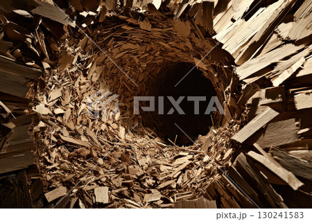 Carpenter ants excavating tunnels in wood chips showcase united effort and structured design 130241583