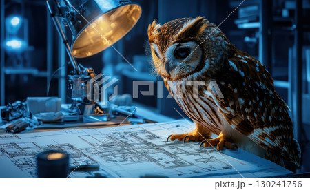 owl engineer analyzing complex telescope...のイラスト素材 [130241756] - PIXTA
