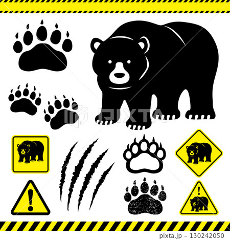 熊注意標識と足跡・爪痕のセット 130242050
