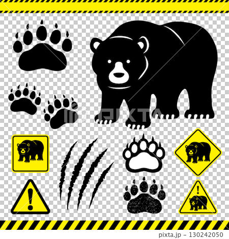 熊注意標識と足跡・爪痕のセット 130242050