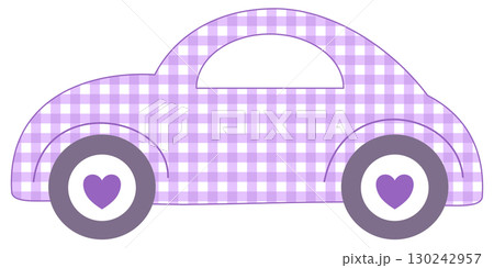 Cute purple checkered beetle car, side view 130242957