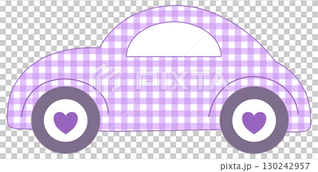 Cute purple checkered beetle car, side view 130242957