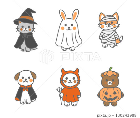 cute cartoon animal character in Halloween costume 130242989