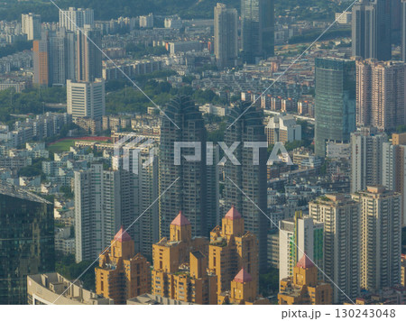 Aerial view of high voltage electric tower in city Aerial view of high voltage electric tower in city 130243048