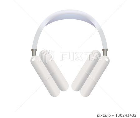 White headphones icon, used to listen music or other audio 130243432