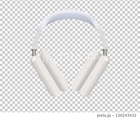 White headphones icon, used to listen music or other audio 130243432