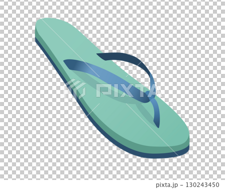 Green and blue single rubber flip flop, thong sandal icon 130243450