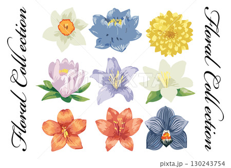 手書き風の花のイラストセット 130243754