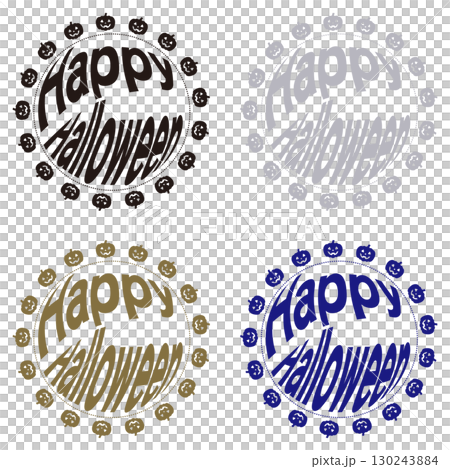 Happy Halloween リース風文字ロゴ(ベーシック 4色セット) Happy Halloween リース風文字ロゴ(ベーシック 4色セット) 130243884