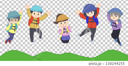 A set of men and women of all ages climbing mountains 130244255