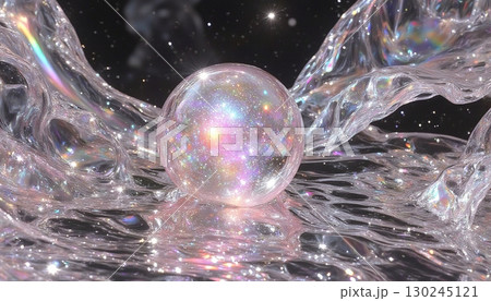 ピンクでホログラムに輝くシャボンの水晶 130245121