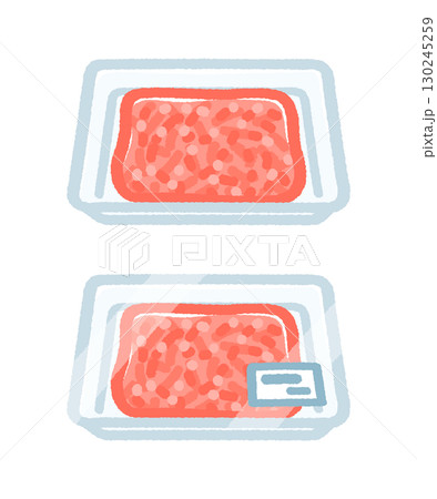 トレーに入った合い挽き肉 130245259
