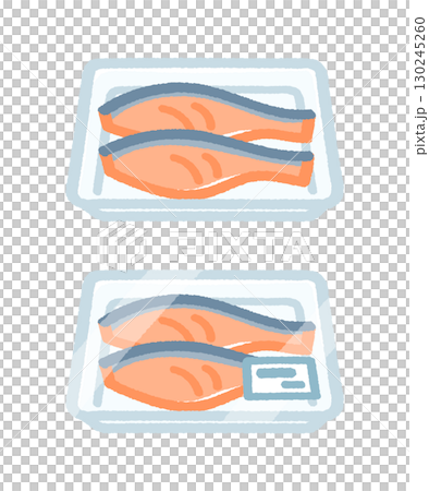 トレーに入った鮭切り身 130245260