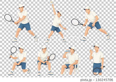 一套 7 幅網球插圖 130245706